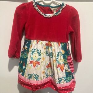 Matilda Jane Red Velvet Dress with Teal Accents